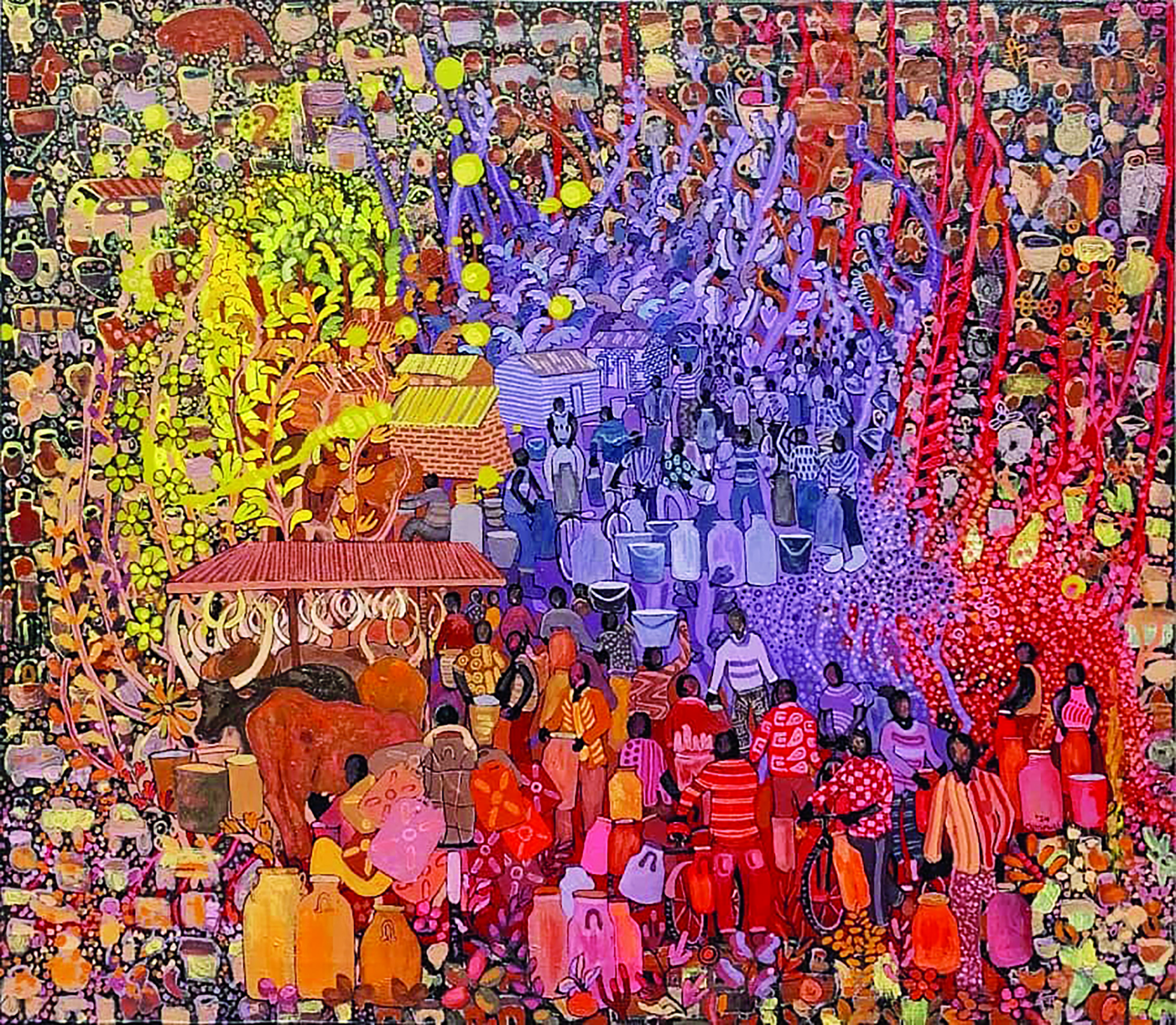 John Bosco Muramuzi, Village of Milk II, 2024, acrylic on canvas, 80 x 70 cm