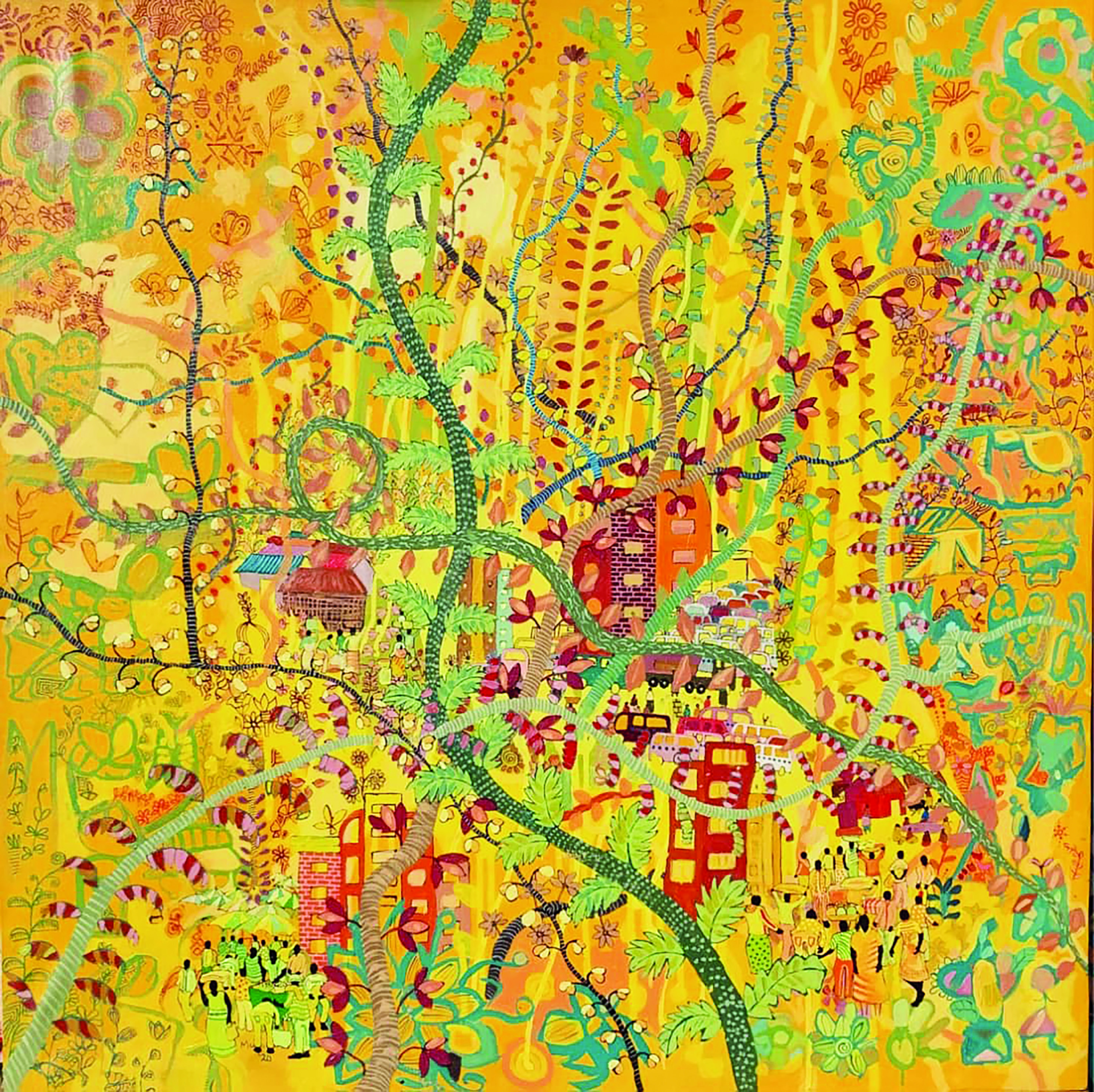 John Bosco Muramuzi, Light in the Upper City Compound II, 2022, acrylic on canvas, 120 x 120 cm